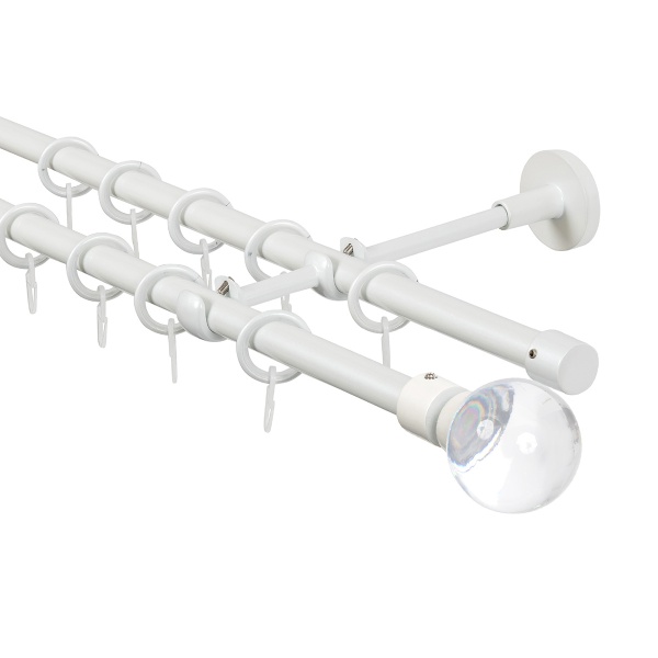 Карниз для штор двухрядный, настенный, штанги 16 мм, Шар в оправе, жемчуг