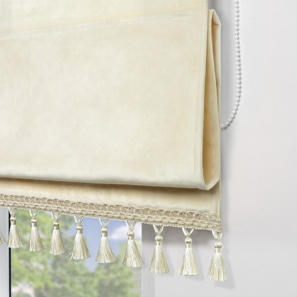 Римская штора с бахромой Кисть, на цепочном механизме, цвет ванильный
