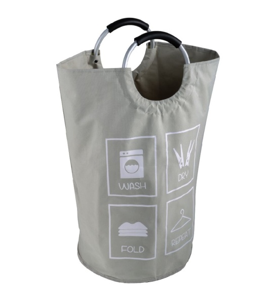 Корзина для белья с алюминиевыми ручками серая