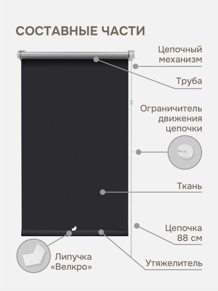 Рулонная штора блэкаут 50х170 см жалюзи на окна рулонные блэкаут отражающий, черный Рулонная штора блэкаут 50х170 см жалюзи на окна рулонные блэкаут отражающий, черный