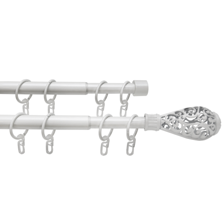 Карниз телескопический двухрядный, металл, Наконечник Кружево, Жемчуг, 160-320см