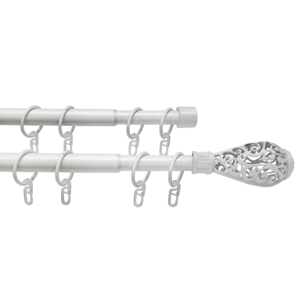 Карниз телескопический двухрядный, металл, Наконечник Кружево, Жемчуг, 160-320см
