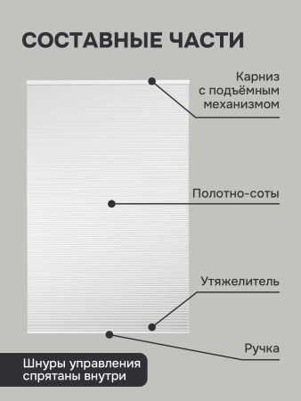 Плиссе соты, блэкаут, белый, 100x160 см