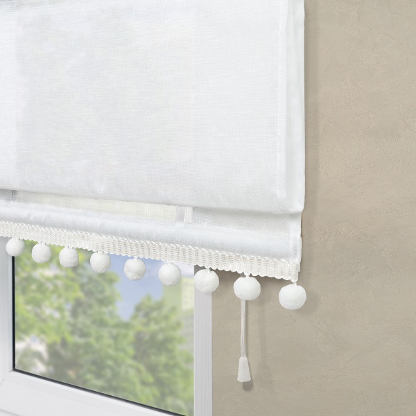 Римская штора с помпонами, Сабрина на ВМ, цвет экрю