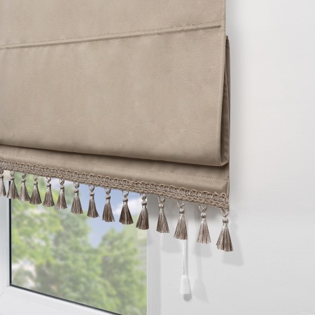 Римская штора с бахромой, Фортуна Blackout на верёвочном механизме, цвет светло-бежевый