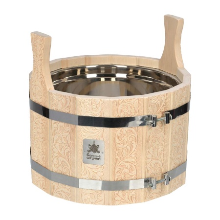 Ушат "шайка" 9 л, "Цветы", с нержавеющей вставкой, система регулировки обручей, липа "Банные штучки"