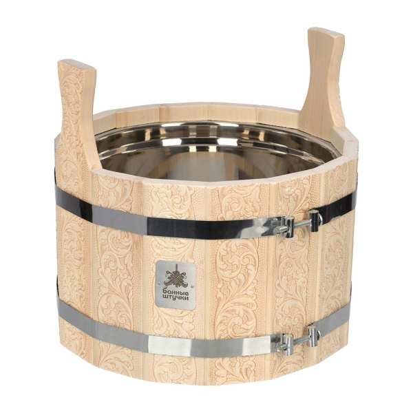 Ушат "шайка" 9 л, "Цветы", с нержавеющей вставкой, система регулировки обручей, липа "Банные штучки"