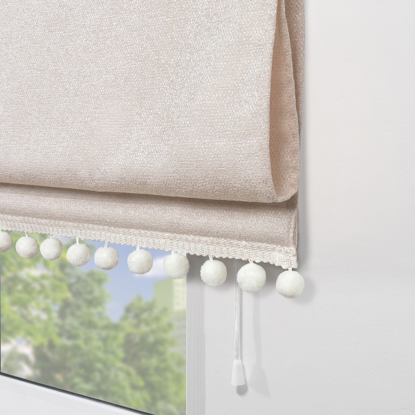 Римская штора с помпонами, Валенсия цвет бежевый