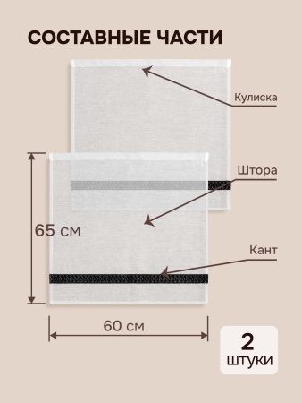 Шторы кафе Забава 65х60 2шт с кружевом 40мм кант снизу, черный