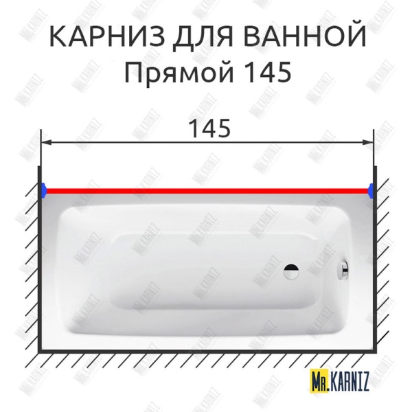 Карниз для ванной Прямой 145 Усиленный 20 мм