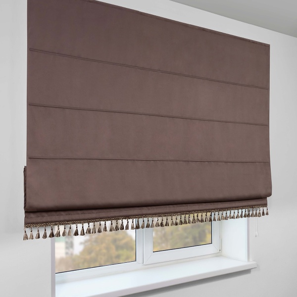 Римская штора с бахромой, Фортуна Blackout на ВМ, цвет коричневый