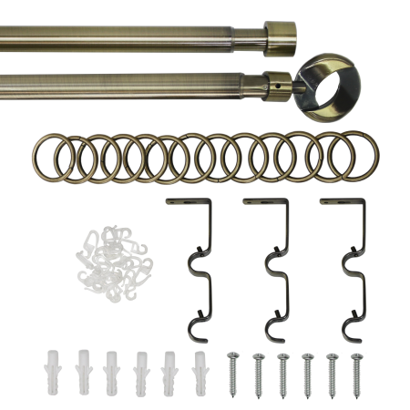 Карниз телескопический двухрядный, металл, Наконечник Кольцо, Золото антик, 160-320см