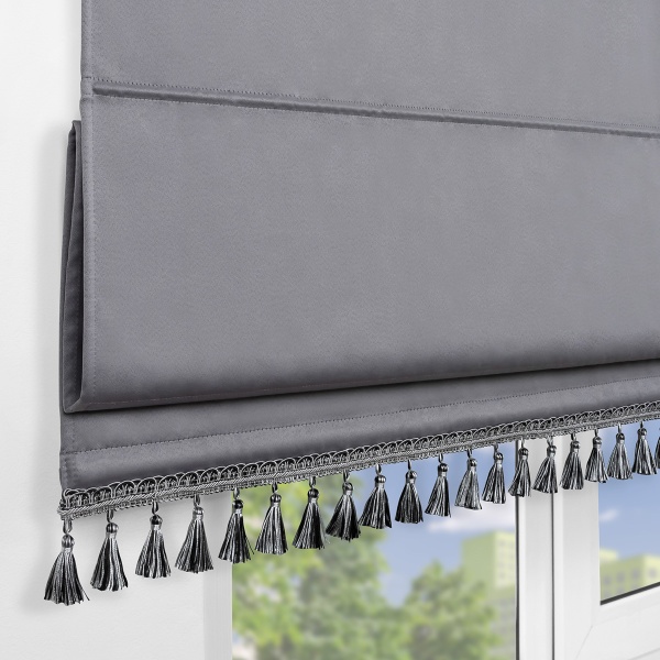 Римская штора с бахромой, Фортуна Blackout на ВМ, цвет серый