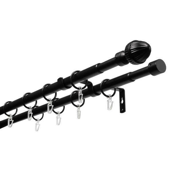 Телескоп. двухряд. карниз, Наконечник Орех, Черный, 16/19мм ,160-320см, арт.3332161946551