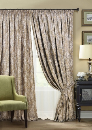 Комплект штор на тесьме "Stone" 2 шторы 200x270, тюль 450х270 бежевый