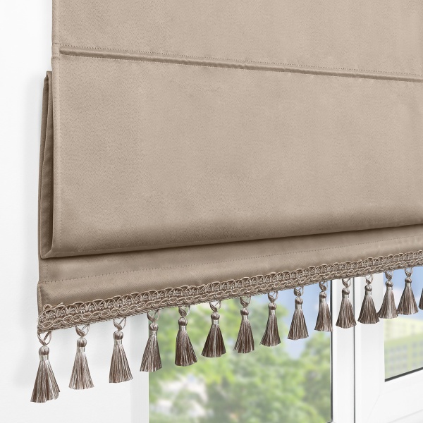Римская штора с бахромой, Фортуна Blackout на ВМ, цвет светло-бежевый