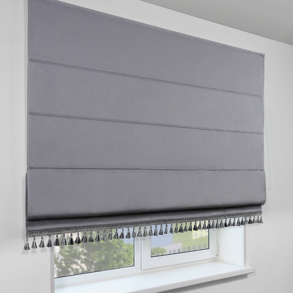 Римская штора с бахромой, Флавия Blackout на ЦМ, цвет серый
