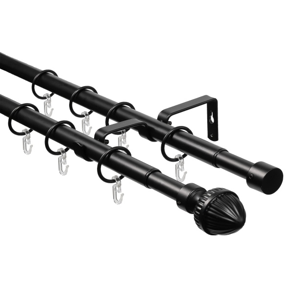Телескоп. двухряд. карниз, Наконечник Орех, Черный, 16/19мм ,160-320см, арт.3332161946551