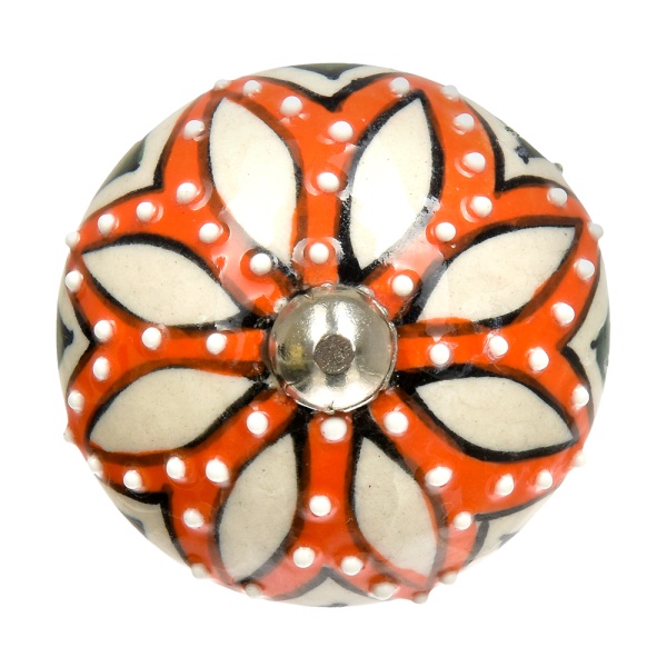 Ручки керамические для мебели Лотос королевский ручная роспись цвет белый рисунок оранжевый (6 шт)