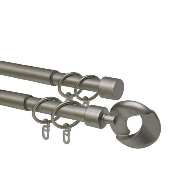 Карниз телескопический двухрядный, металл, Наконечнник Кольцо, Никель матовый, 160-320см