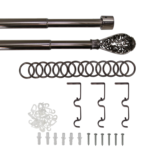 Карниз телескопический двухрядный, металл, Наконечник Кружево, Коньяк, 160-320см