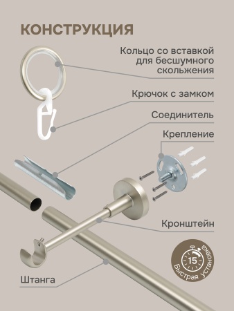 Карниз для штор, настенный, штанга 16 мм, Юла, матовый никель