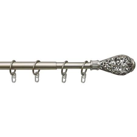 Карниз телескопический однорядный, металл, Кружево, никель матовый, 160-320см