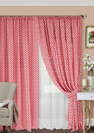 Комплект штор на тесьме "Lubawa" 2 шторы 200х270, тюль 450х270 красный