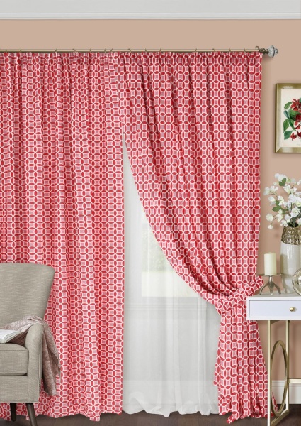 Комплект штор на тесьме "Lubawa" 2 шторы 200х270, тюль 450х270 красный