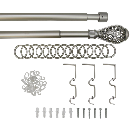 Карниз телескопический двухрядный, металл, Наконечник Кружево, Никель матовый, 160-320см
