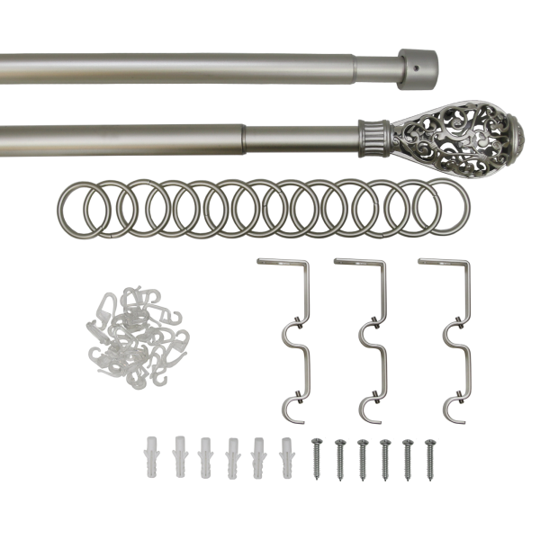 Карниз телескопический двухрядный, металл, Наконечник Кружево, Никель матовый, 160-320см